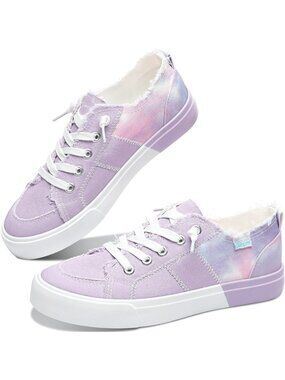Women's Stitching Purple Closed Toe Canvas Slip on Washed Leopard Sneaker Shoes